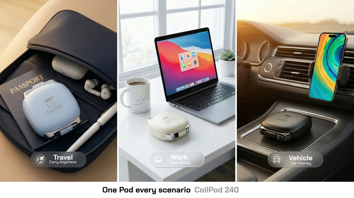 CoilPod 240W 5A Retractable USB C to USB C Cable