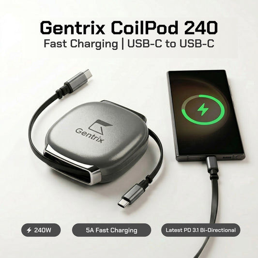 CoilPod 240W 5A Retractable USB C to USB C Cable