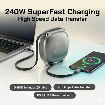CoilPod 240W 5A Retractable USB C to USB C Cable