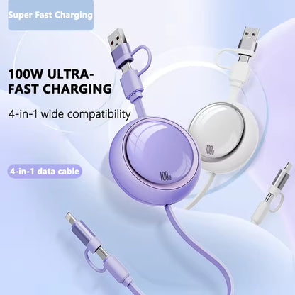 Customized Logo 100W 5A Retractable USB Charger Cable Promotional Gift for Camera Computer Multi-functional 4 1 Fast Charging