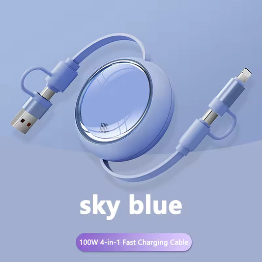 Customized Logo 100W 5A Retractable USB Charger Cable Promotional Gift for Camera Computer Multi-functional 4 1 Fast Charging