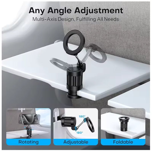 Universal Magnetic Phone Mount | Portable Foldable Stand for Airplane Seat, Train, Carry-on & Office 360° Adjustable