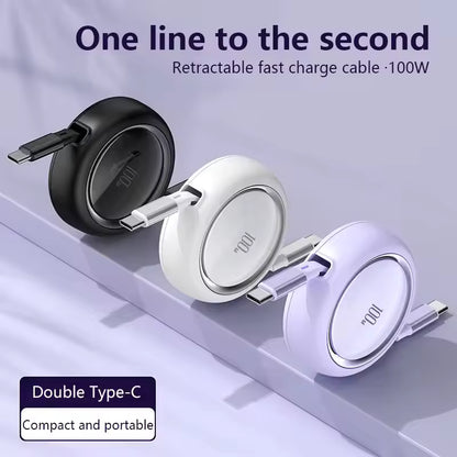 Logo Brand 100W 5A PD New Retractable Quick Charge 27w USB C to USB C Fast Charging Portable Retractable USB Cable