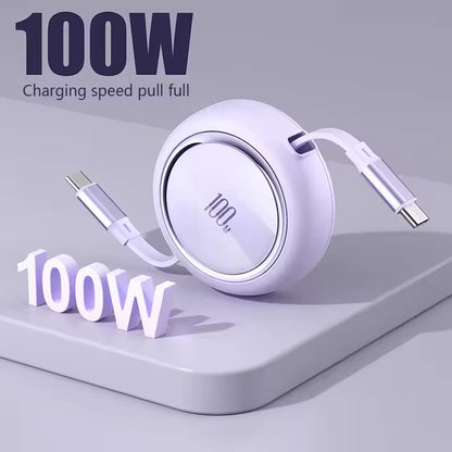 Logo Brand 100W 5A PD New Retractable Quick Charge 27w USB C to USB C Fast Charging Portable Retractable USB Cable