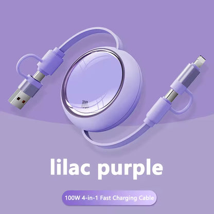 Customized Logo 100W 5A Retractable USB Charger Cable Promotional Gift for Camera Computer Multi-functional 4 1 Fast Charging